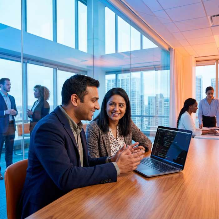 Professional Nepali couple in business attire matchmaking